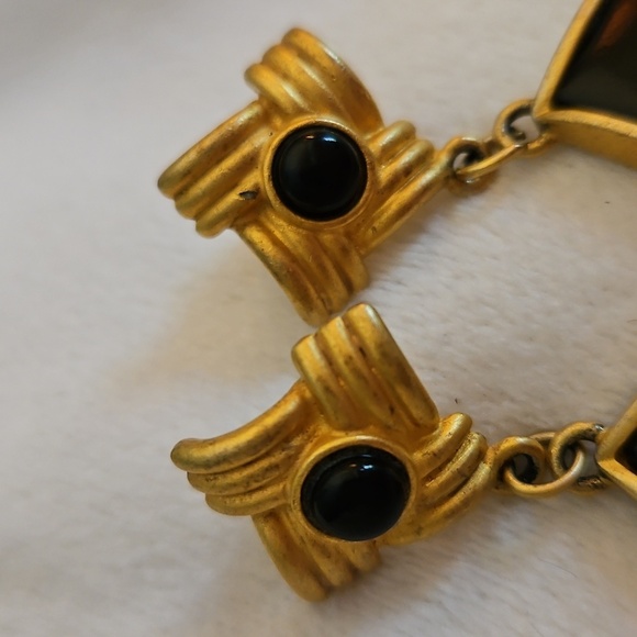 Vintage Matte Gold Etruscan Style Dangle Earrings - Picture 3 of 5